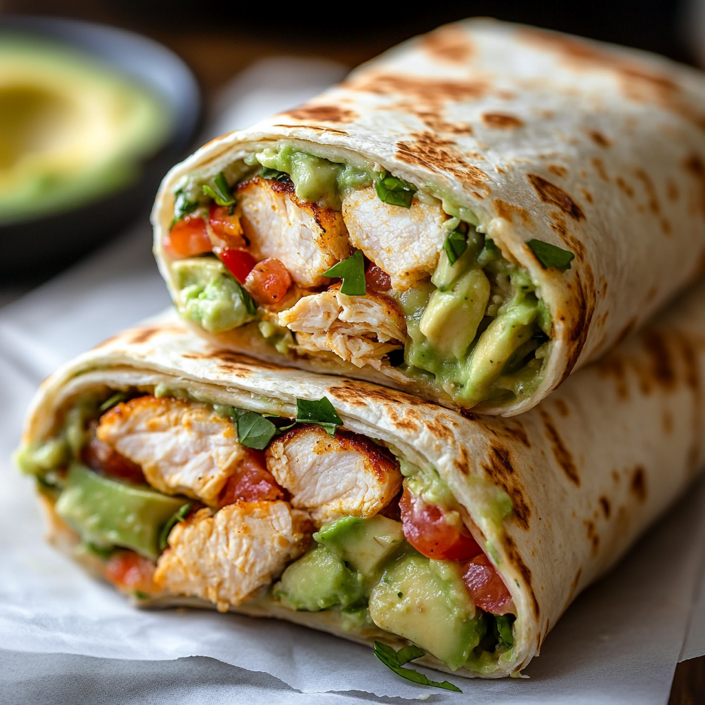Chicken Avocado Ranch Burritos – Das ultimative Rezept mit Genuss-Garantie 6 Chicken Avocado Ranch Burrito Nahaufnahme mit saftigem Hähnchen und cremiger Avocado