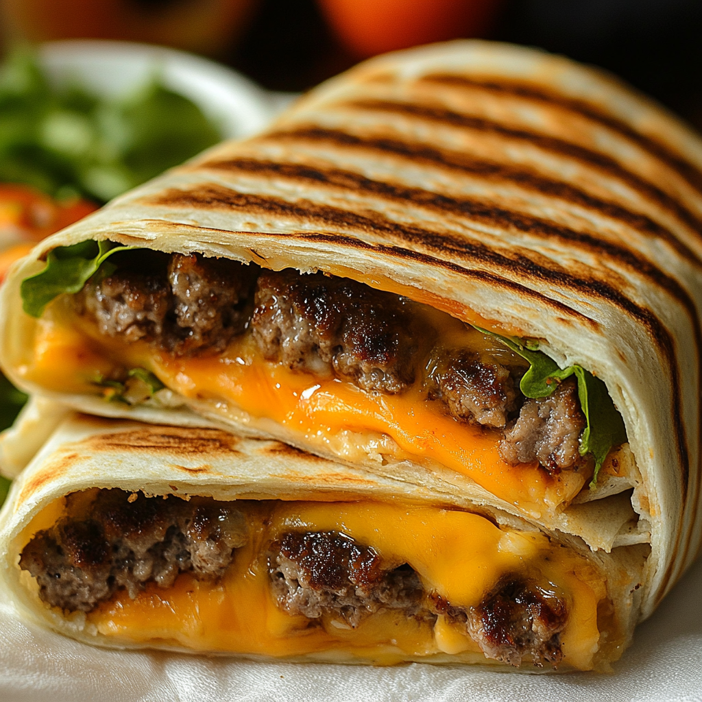 Gegrillte Cheeseburger Wraps – Das Beste Rezept für deinen Grillabend 6 Klassisch gegrillte Cheeseburger Wraps mit Rindfleisch, Cheddar-Käse und grünem Salat