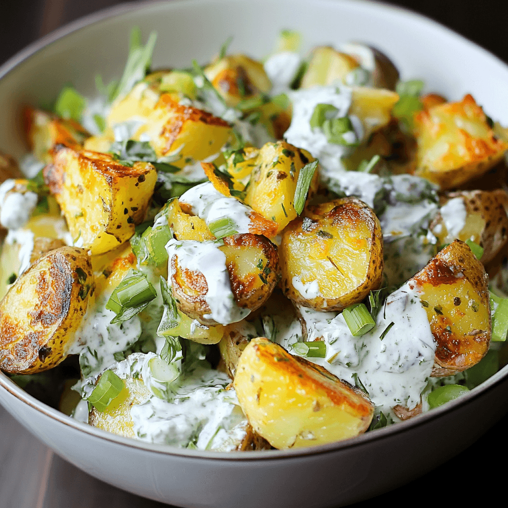 Knuspriger Kartoffelsalat mit frischen Kräutern und Joghurt-Dressing