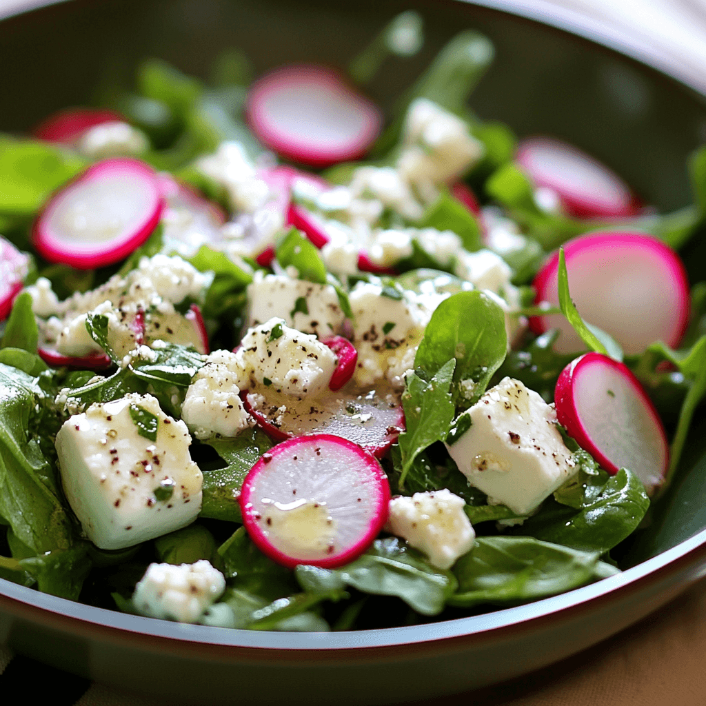 Leichter Frühlingssalat mit Radieschen & Joghurt-Dressing – Frisch, Gesund & Schnell Zubereitet 8 Grüner Frühlingssalat mit Radieschen, Joghurt-Dressing und Feta-Würfeln