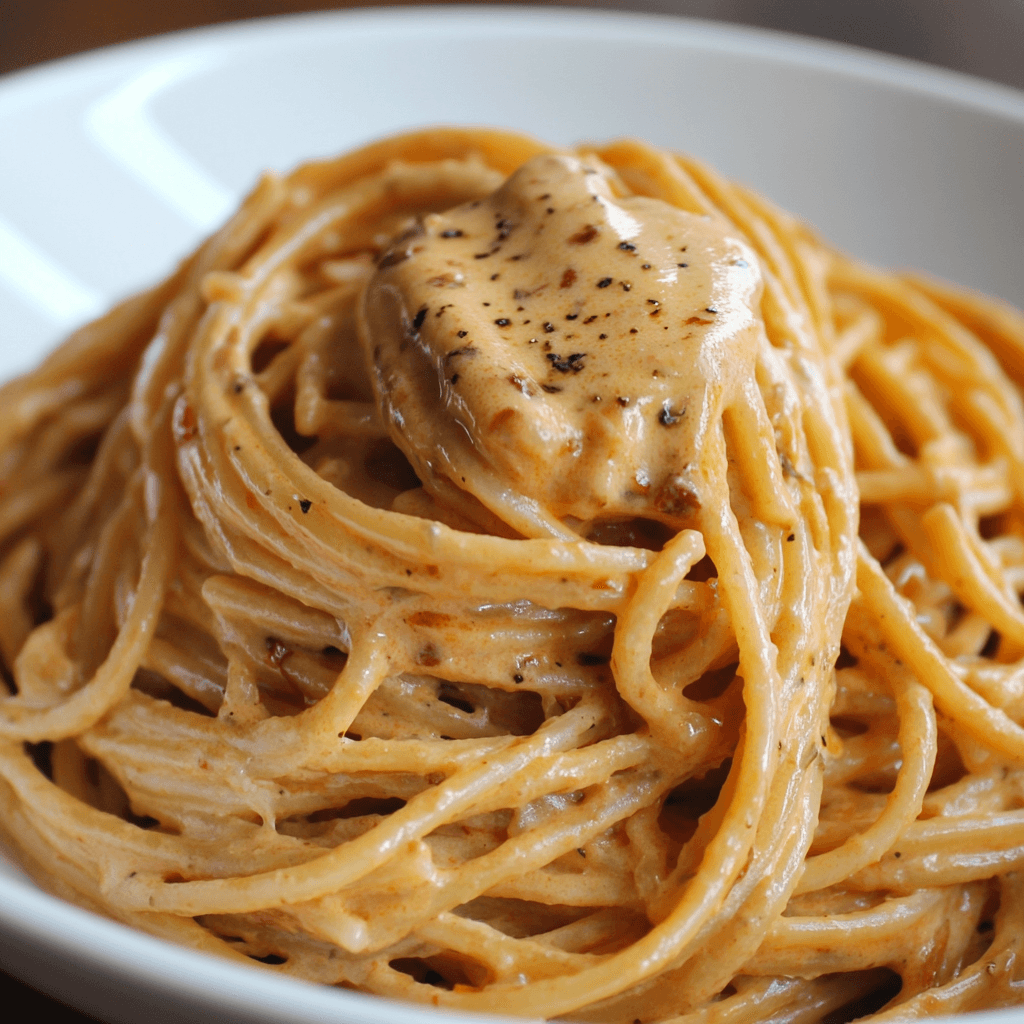 Nudeln mit Kirschtomaten: Das Beste Rezept für Sommergenuss 6 Spaghetti mit cremiger Tomaten-Knoblauch-Sauce und Butter in weißer Schale