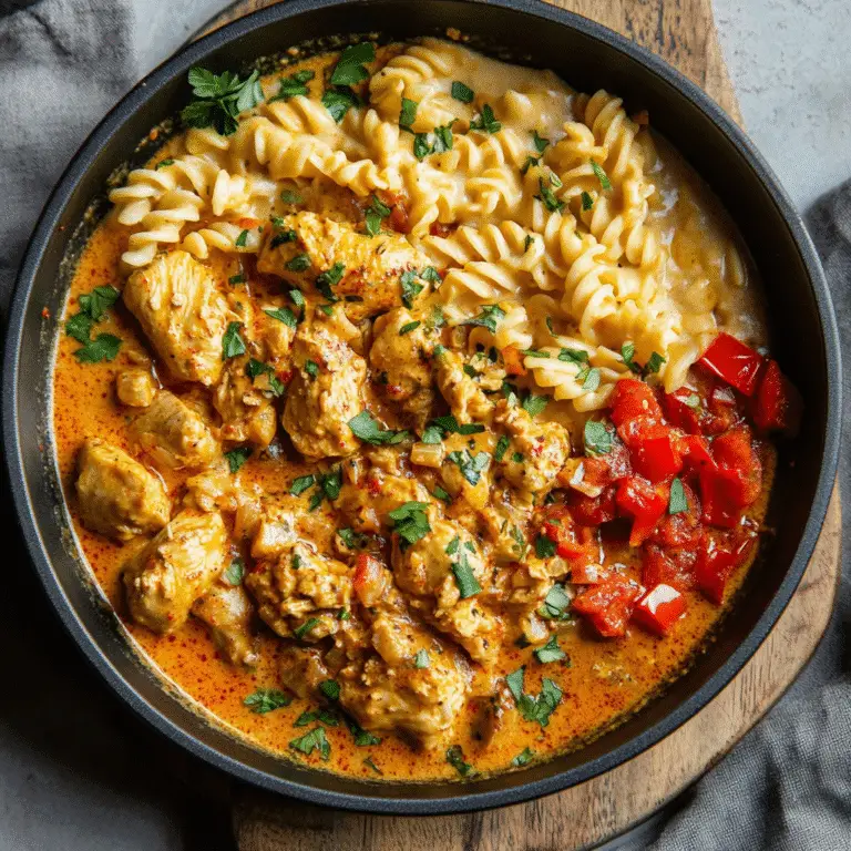 Paprika Sahne Hähnchen – Das beste Rezept für cremigen Genuss mit zarter Hähnchenbrust 9 Paprika Sahne Hähnchen mit Nudeln und frischer Petersilie in cremiger Soße