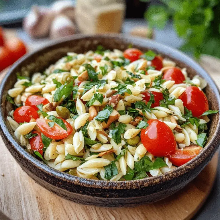 Risoni-Salat – Das ultimative Rezept für mediterranen Genuss 9 Risoni-Salat mit Kirschtomaten, frischer Petersilie und gerösteten Nüssen