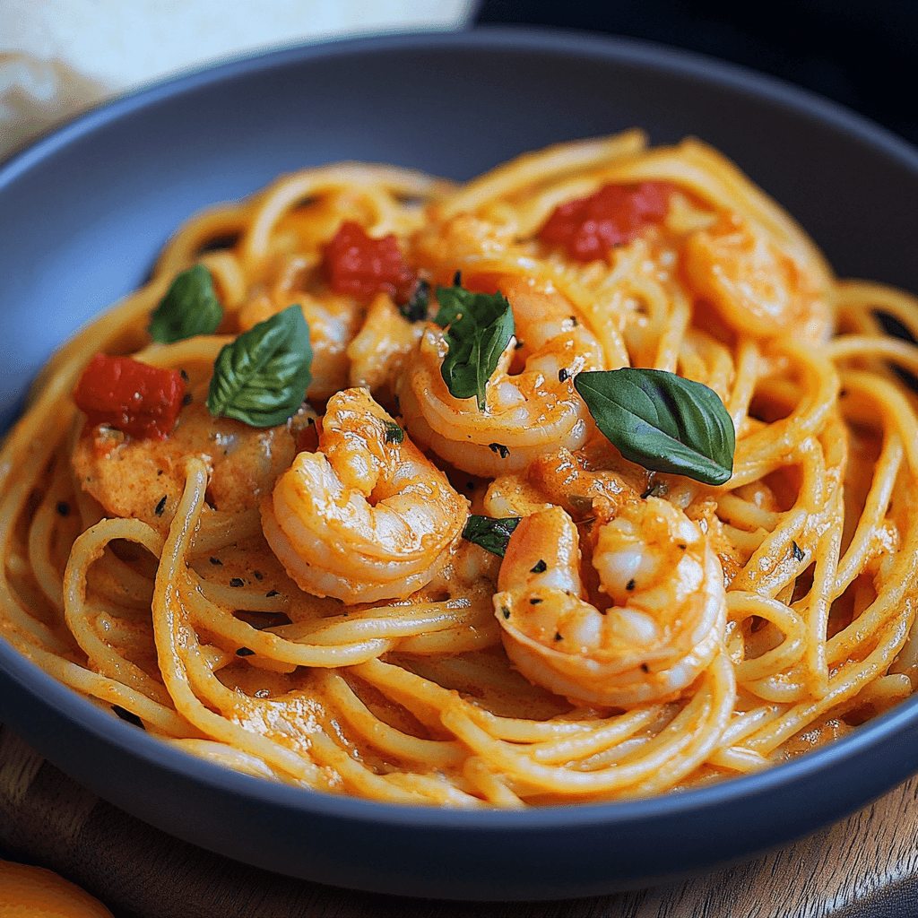Spaghetti mit Garnelen und Tomaten Sahne Soße – Das ultimative Originalrezept 8 Italienisch angerichtete Spaghetti mit Garnelen in Tomaten-Sahnesoße