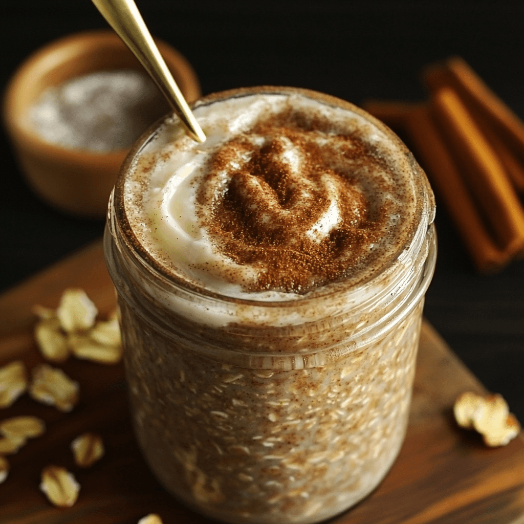 Zimtbrötchen Overnight Oats – The Most Delicious Cinnamon Breakfast You’ll Ever Try 8 Cinnamon swirl Zimtbrötchen Overnight Oats in a mason jar