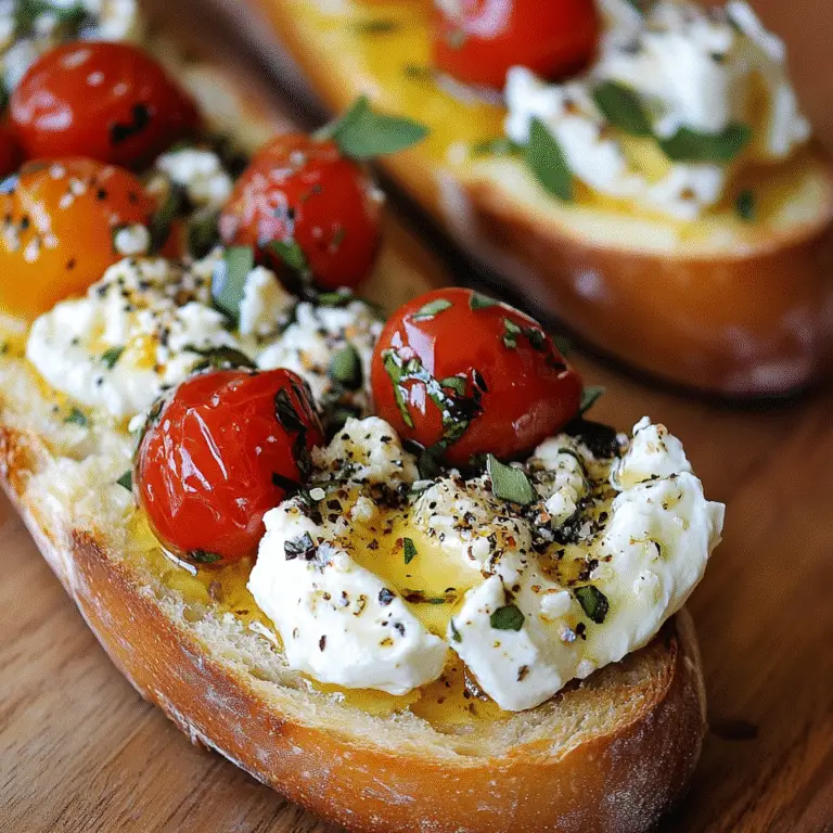 Baguette Brot Vorspeisen – Die besten Ideen & Rezepte für jeden Anlass 9 Baguette Vorspeise mit Ricotta, Kirschtomaten und frischen Kräutern auf Holzbrett