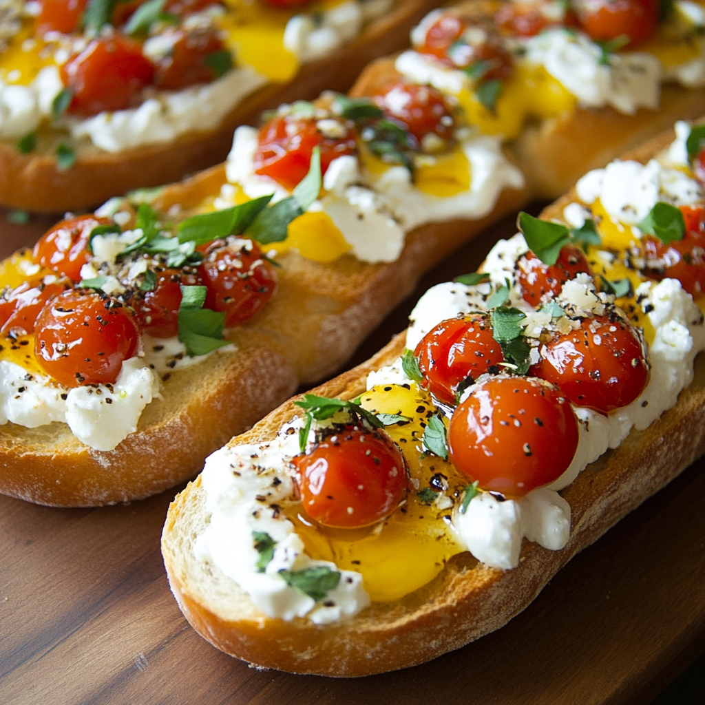 Baguette Brot Vorspeisen – Die besten Ideen & Rezepte für jeden Anlass 6 Vorspeisen-Baguette mit Tomaten, Ricotta und frischen Kräutern belegt