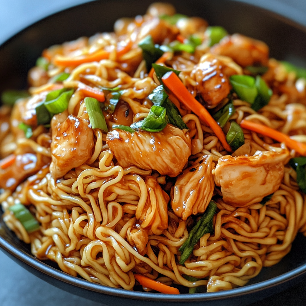Chinesisch gebratene Nudeln – Das ultimative Rezept und Guide für Zuhause 6 Würzige gebratene Eiernudeln mit saftigem Hähnchenfleisch und buntem Gemüse nach chinesischer Art