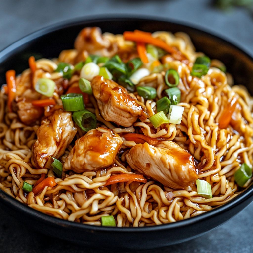 Chinesisch gebratene Nudeln – Das ultimative Rezept und Guide für Zuhause 8 Chinesische Bratnudeln mit karamellisiertem Hähnchen und frischem Gemüse als Wokgericht