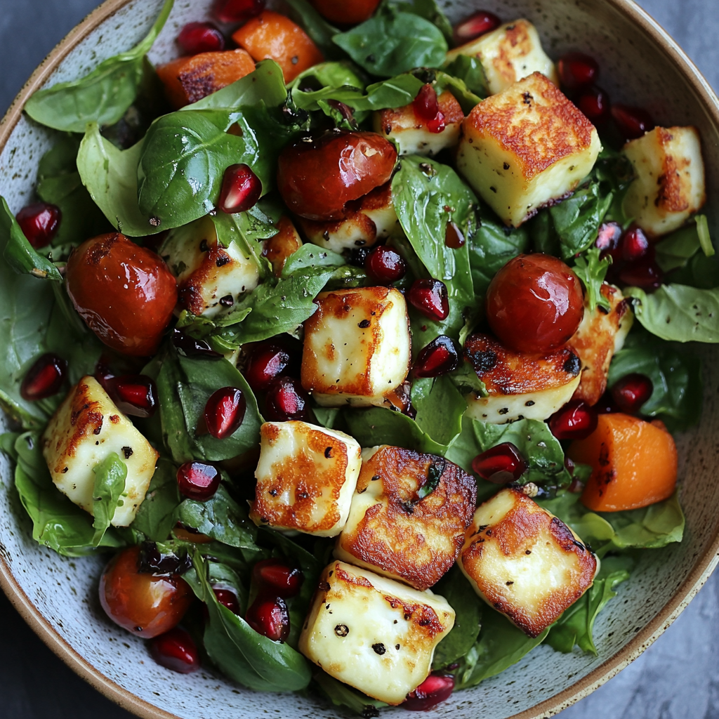 Frischer Halloumi Granatapfel Salat Das perfekte Sommerrezept 8 Bunter Halloumi Salat mit Granatapfel, Tomaten und Süßkartoffel