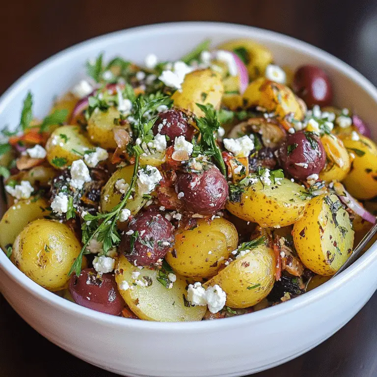 Griechischer Kartoffelsalat – Das beste Rezept & Tipps für den mediterranen Klassiker 9 Griechischer Kartoffelsalat mit Oliven, Feta und frischen Kräutern in weißer Schüssel