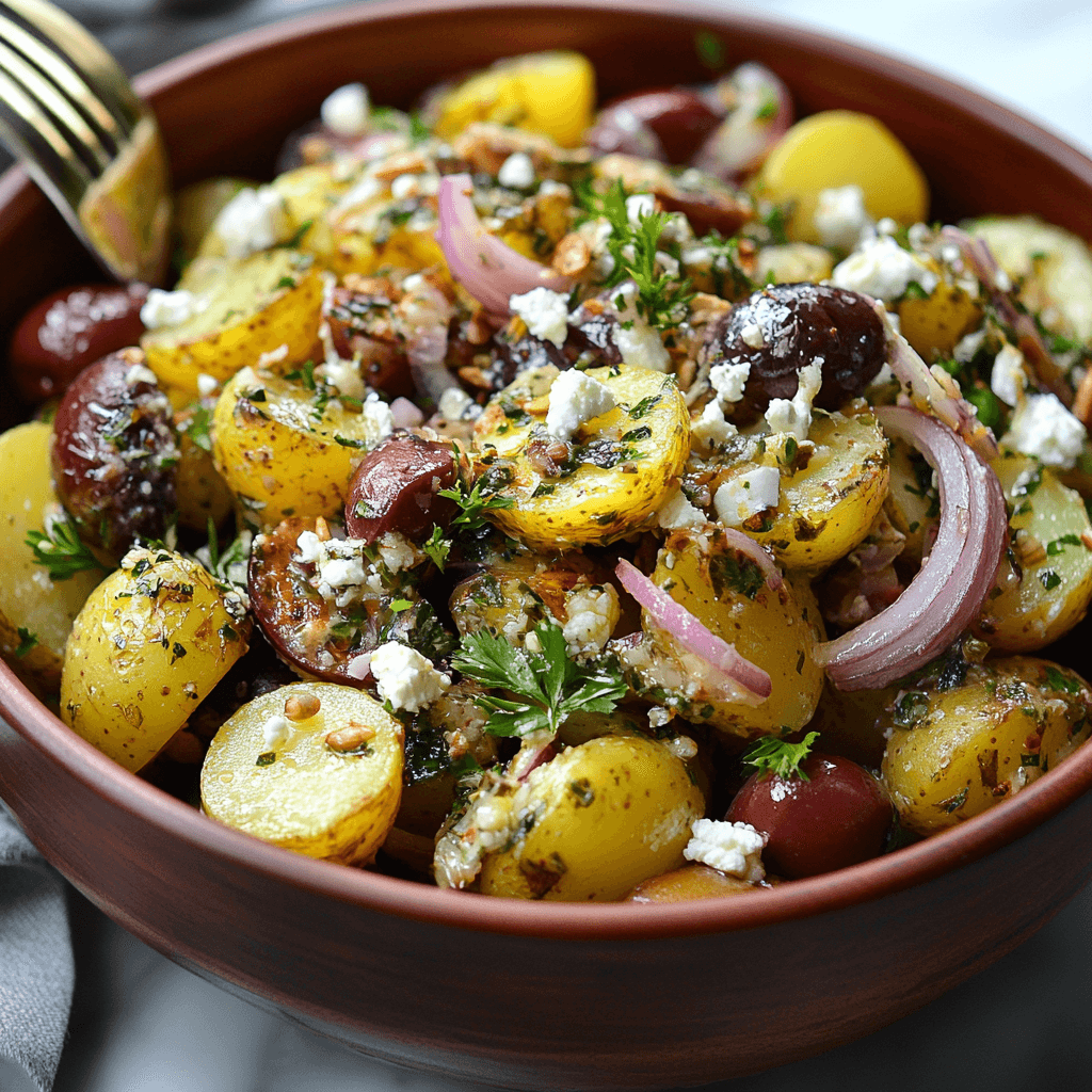 Griechischer Kartoffelsalat – Das beste Rezept & Tipps für den mediterranen Klassiker 7 Griechischer Kartoffelsalat mit roten Zwiebeln, Feta und Kräutern angerichtet