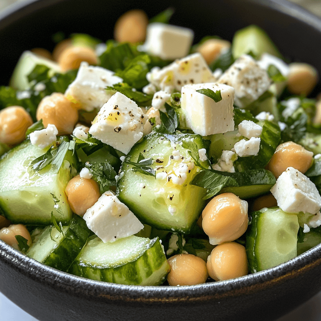 Gurkensalat mit Feta und Kichererbsen: Das ultimative Sommerrezept für gesunde Genießer 7 Gurkensalat mit Kichererbsen und Feta auf einem rustikalen Holztisch