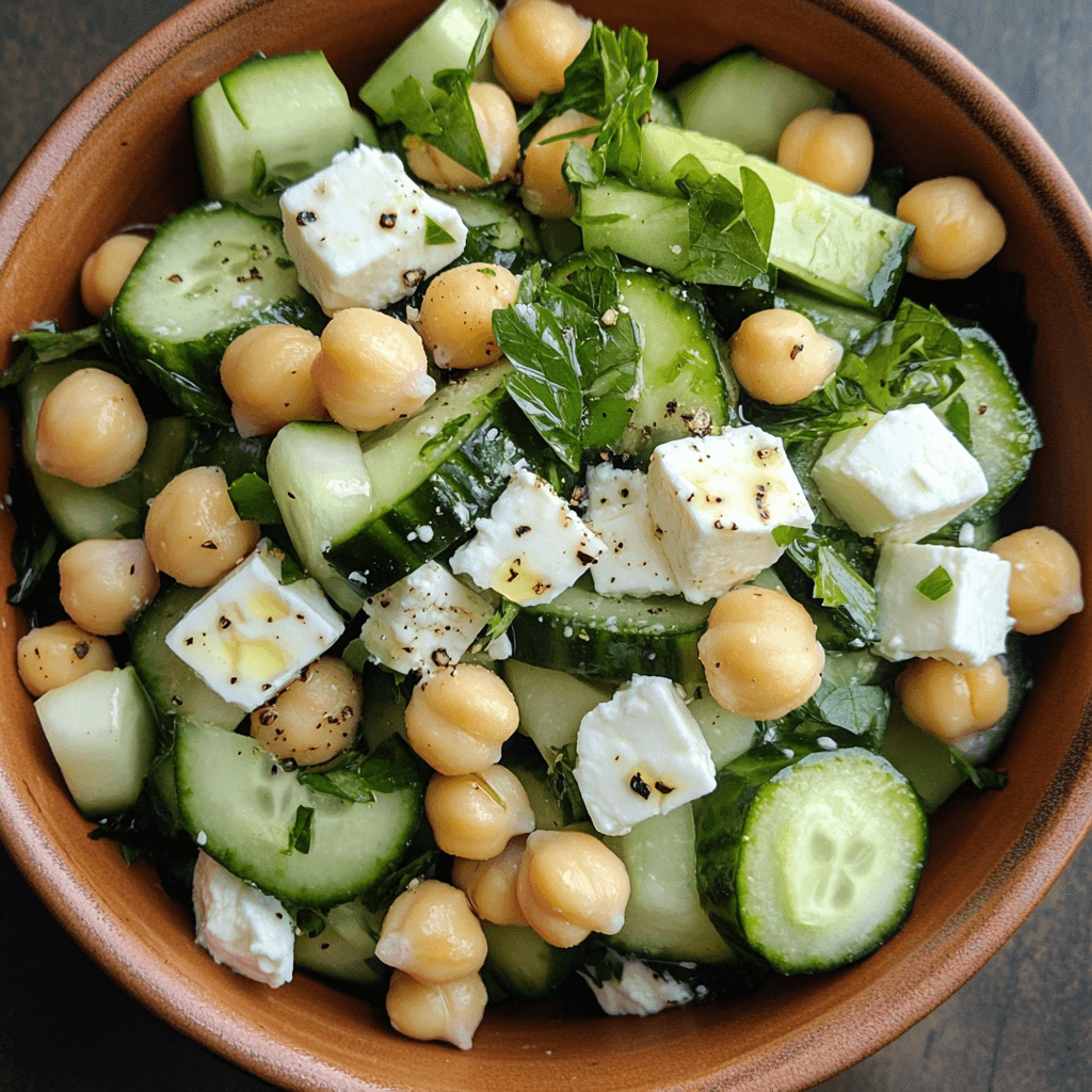 Gurkensalat mit Feta und Kichererbsen: Das ultimative Sommerrezept für gesunde Genießer 8 Mediterraner Gurkensalat mit Feta und Kichererbsen im Close-up