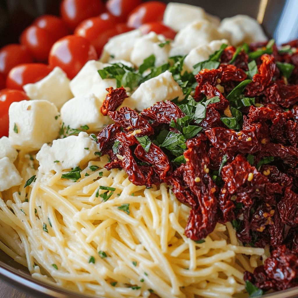 Nudelsalat mit sonnengetrockneten Tomaten