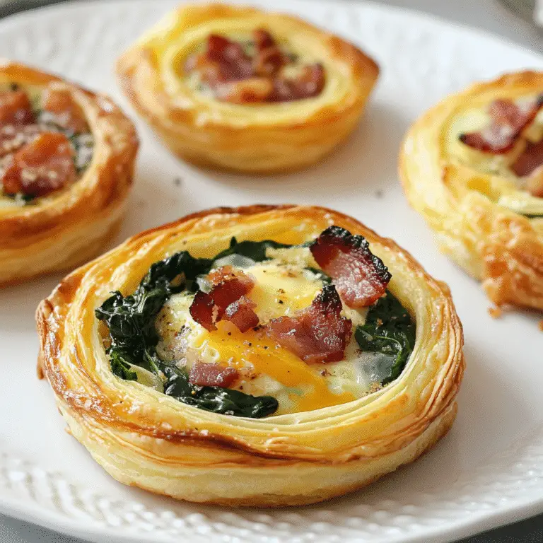 Pikante Blätterteig Frühstückswirbel mit Speck, Ei und Spinat