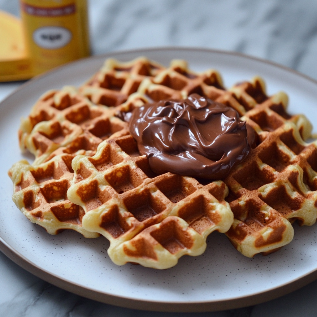 Mini Waffeln mit Nutella – Das leckerste Rezept für süße Momente 6 Zwei Mini Waffeln mit Nutella-Topping auf Keramikteller