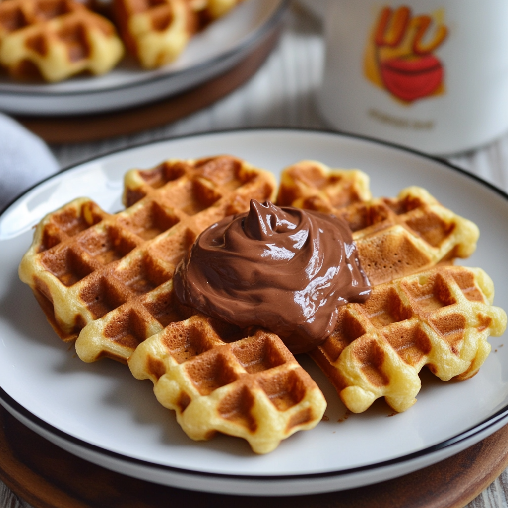 Mini Waffeln mit Nutella – Das leckerste Rezept für süße Momente 8 Frisch gebackene Mini Waffel mit Nutella-Wirbel in der Mitte