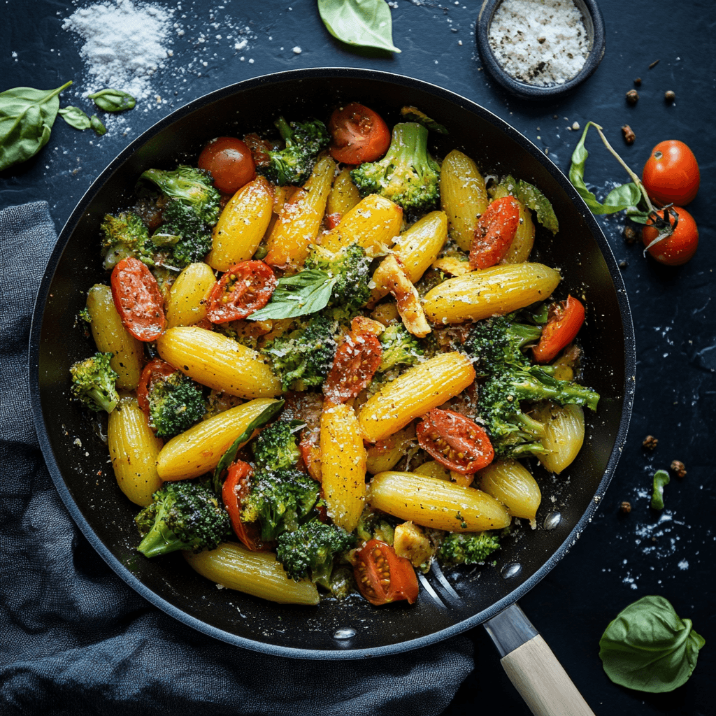 Onepan Brokkoli Schupfnudeln – Das Beste Rezept für Schnelle, Gesunde Küche 6 Frisch gebratene Onepan Brokkoli Schupfnudeln mit Kirschtomaten und Parmesan