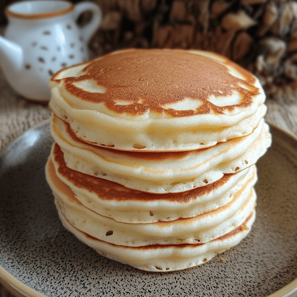 Pfannkuchen backen – Das ultimative Rezept & Profi-Tipps für perfekte Ergebnisse 8 Pfannkuchenstapel mit goldener Kruste auf einem rustikalen Teller