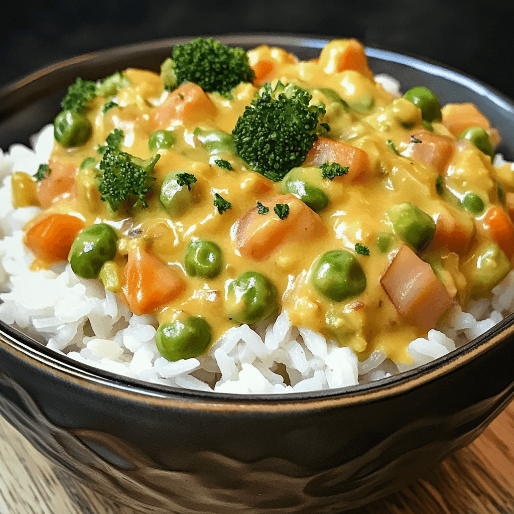 Reis mit Gemüse Frischkäse Sauce – Das beste Rezept für eine cremige Genussidee 6 Reisgericht mit Brokkoli, Karotten, Erbsen und cremiger Frischkäse-Sauce