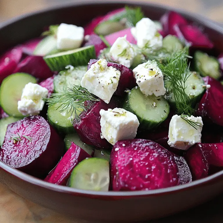 Rote-Bete-Salat mit Feta: Das ultimative Rezept & Ideen für perfekte Kombinationen 9 Rote-Bete-Salat mit Feta und Gurken in einer dunklen Schale angerichtet