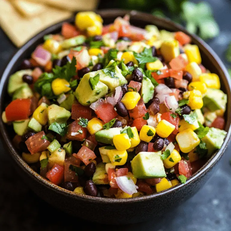 Scharfer Cowboy Kaviar: Die ultimative Rezeptidee für deinen Grillabend 9 Scharfer Cowboy Kaviar mit Mais, Avocado und schwarzen Bohnen in einer dunklen Schale