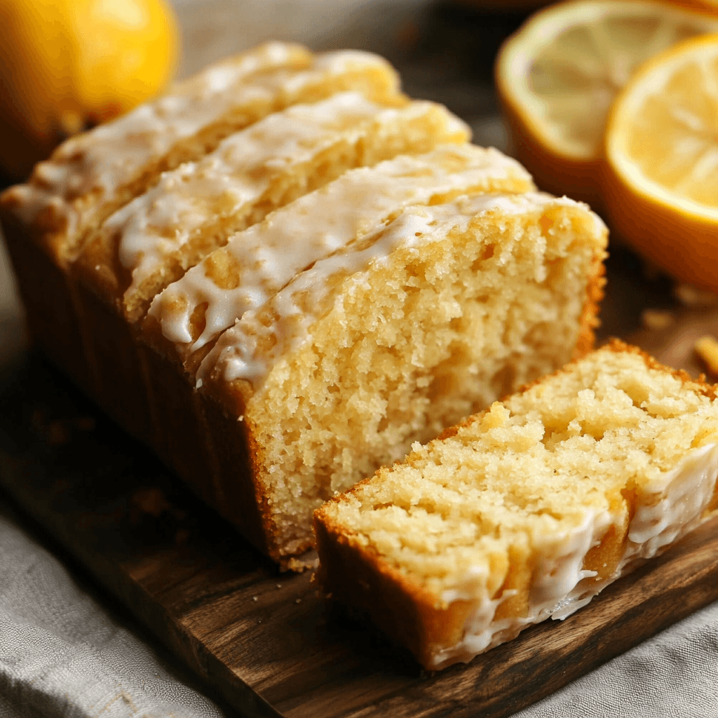 Veganes Zitronenbrot mit Glasur frisch angeschnitten