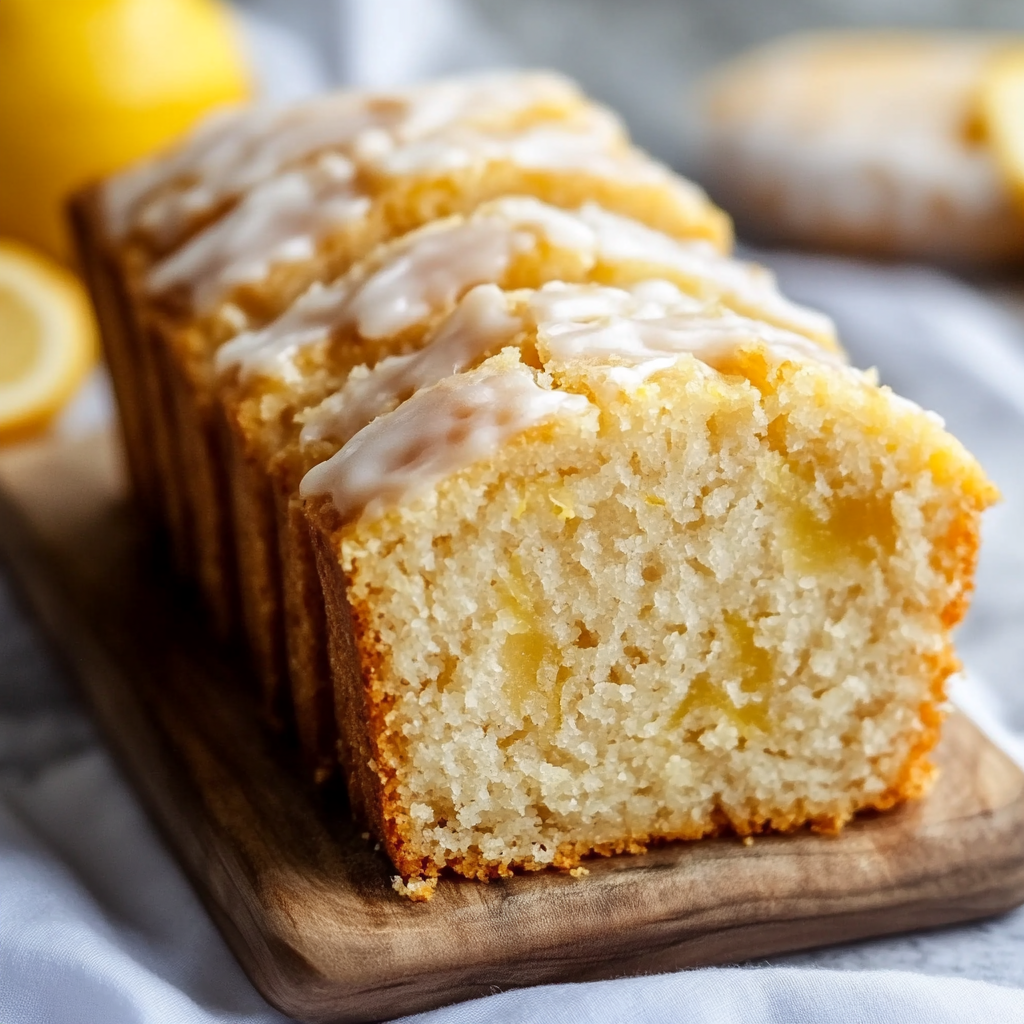 Frisch gebackenes veganes Zitronenbrot auf Holzbrett