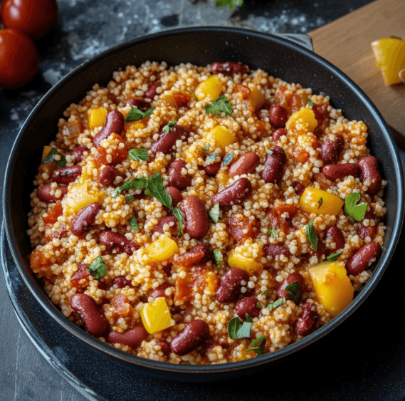 Couscous-Pfanne mit Tomaten und Kidneybohnen – Das perfekte schnelle & gesunde Rezept 7 Couscous-Pfanne mit Tomaten und Kidneybohnen – Das perfekte schnelle & gesunde Rezept