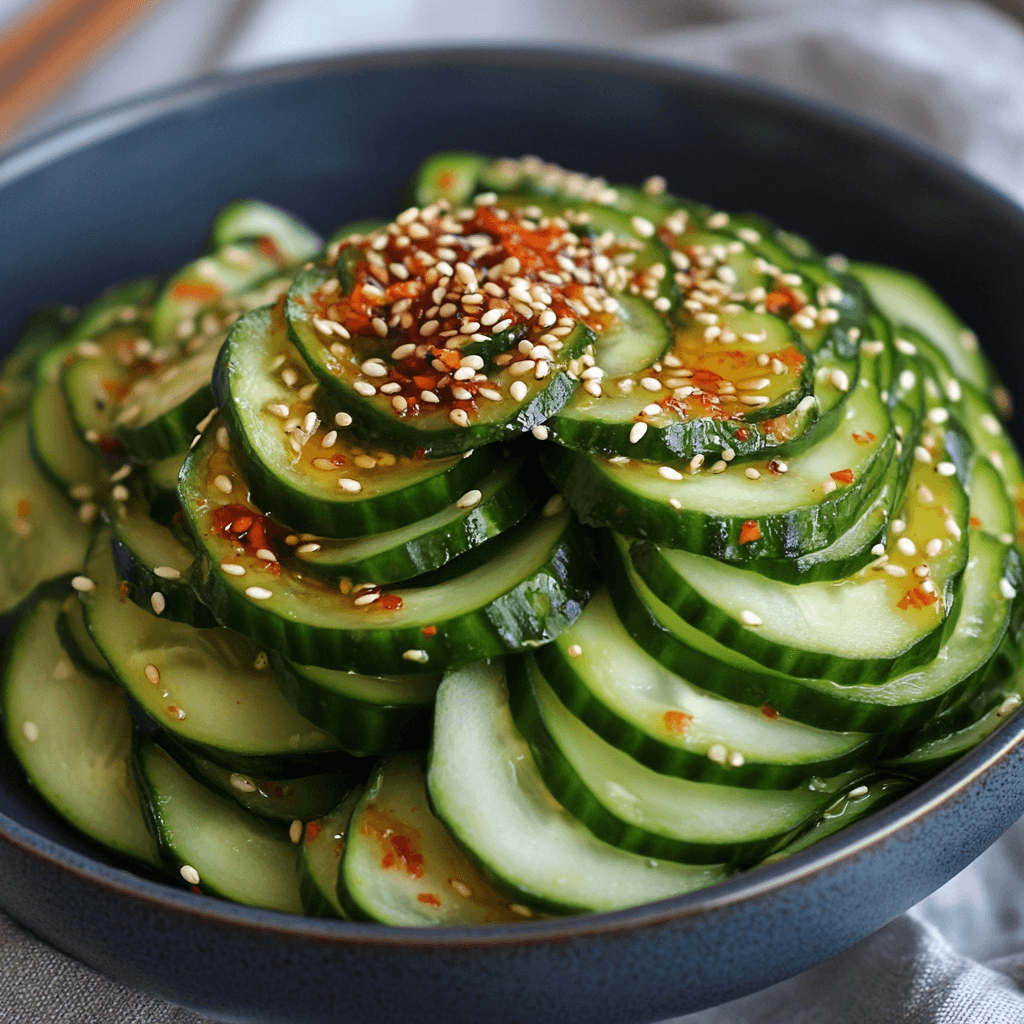 Asiatischer Gurkensalat mit Chili und Sesam