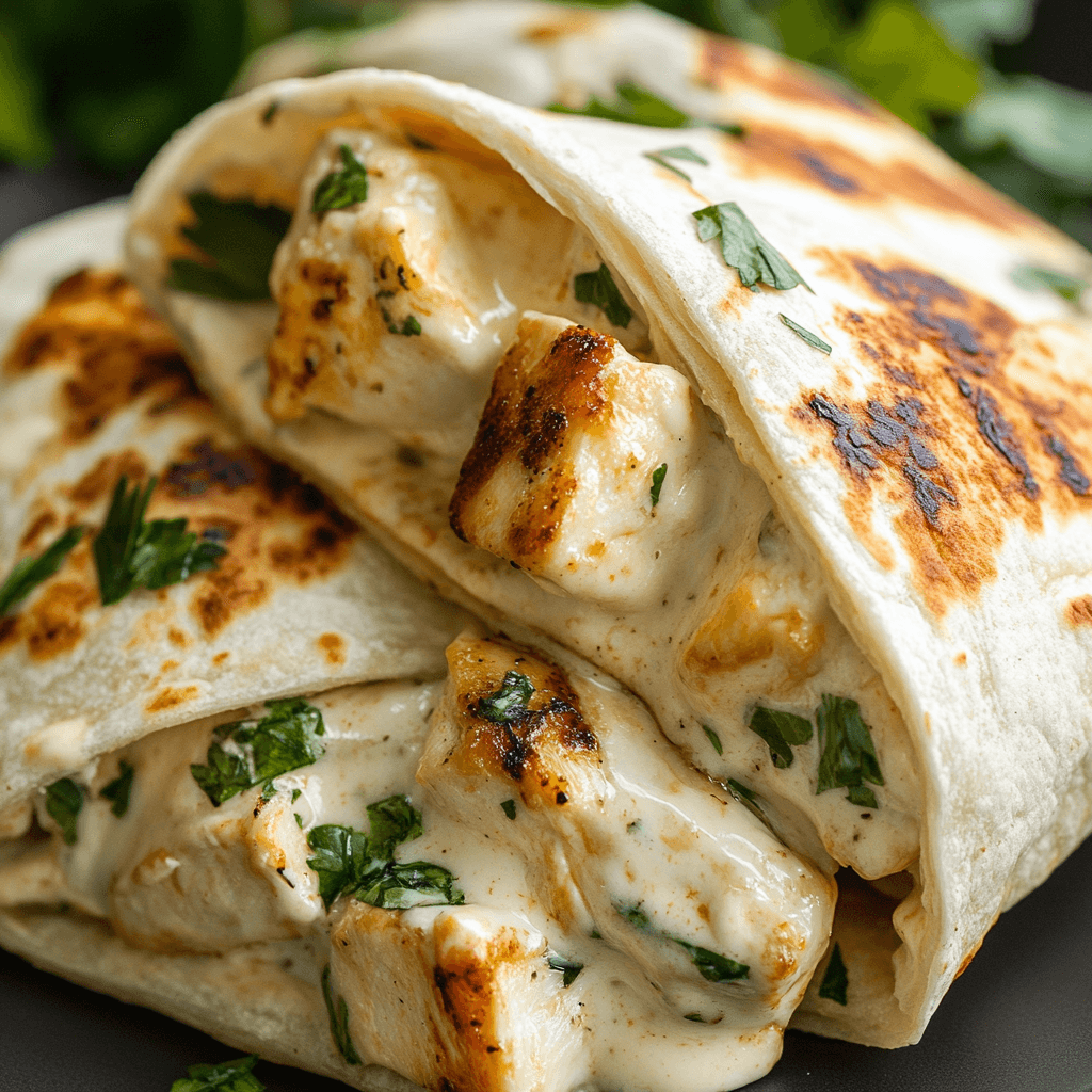 Käsige Knoblauch Hähnchen Wraps