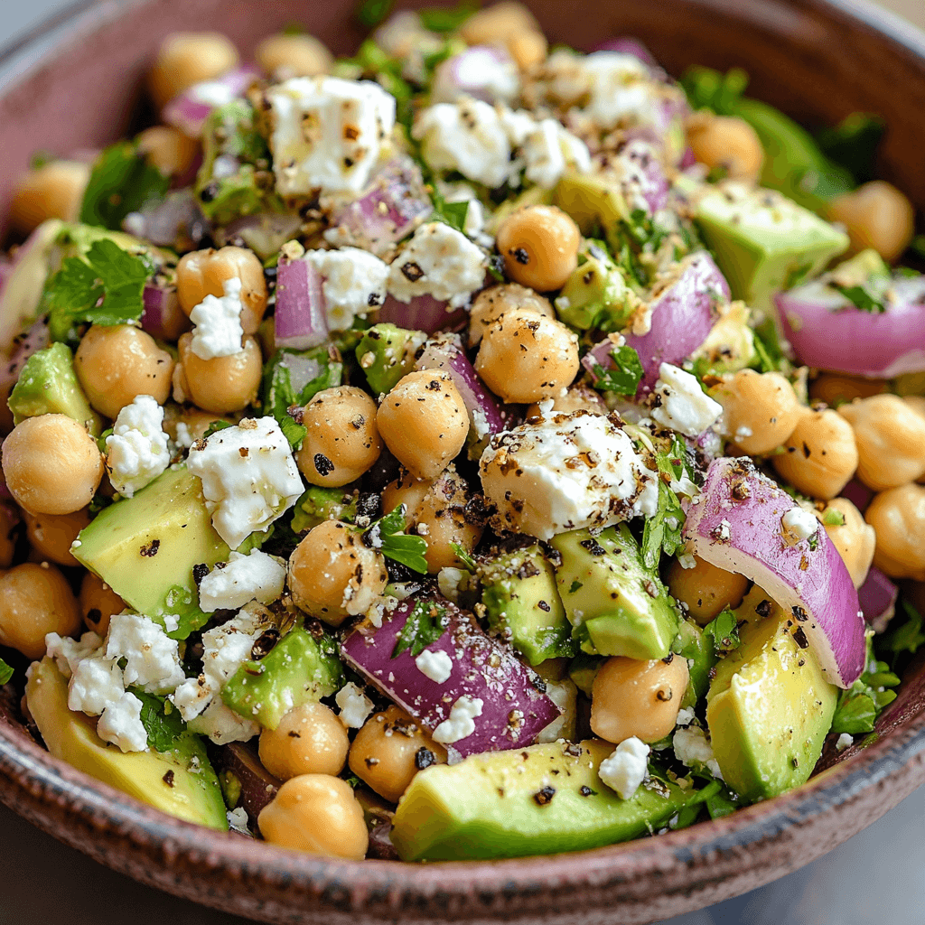 Salade de pois chiches, feta et avocat