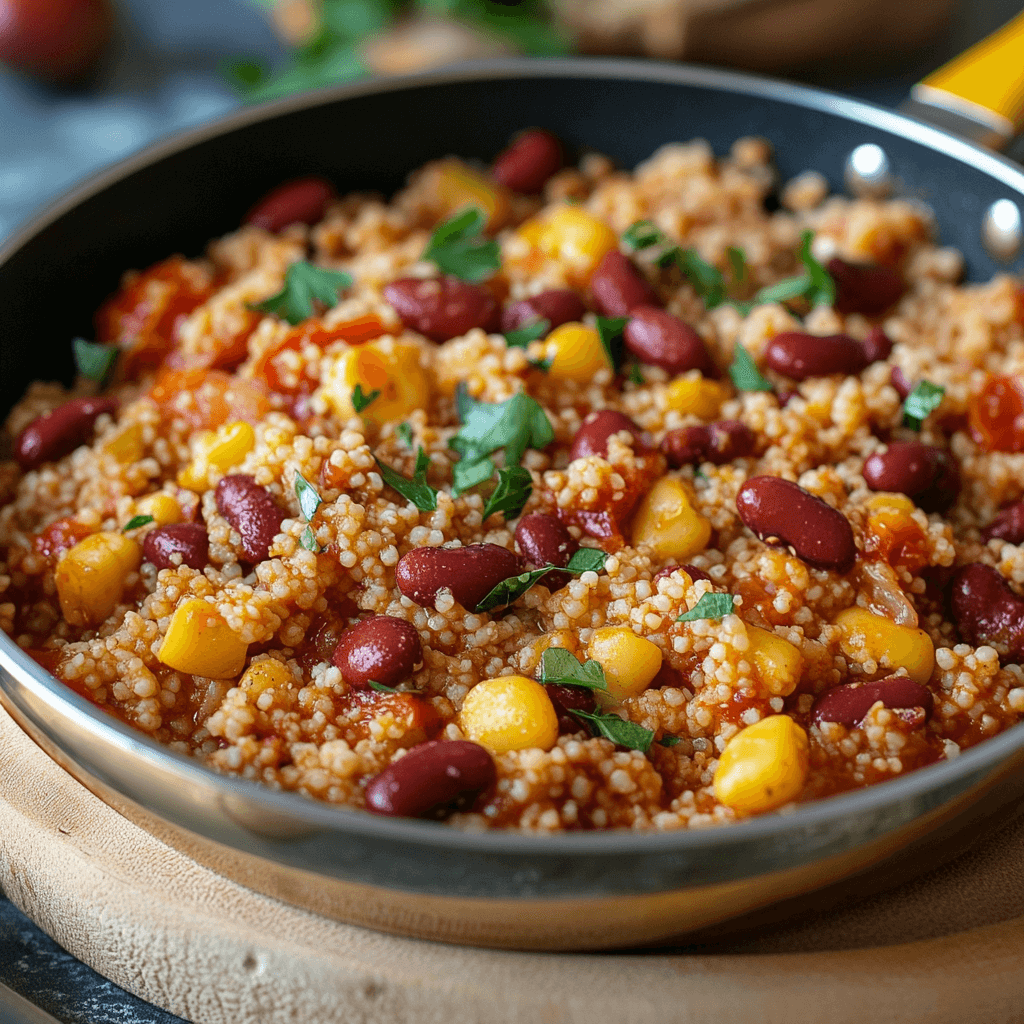 Couscous Pfanne mit Tomaten und Kidneybohnen
