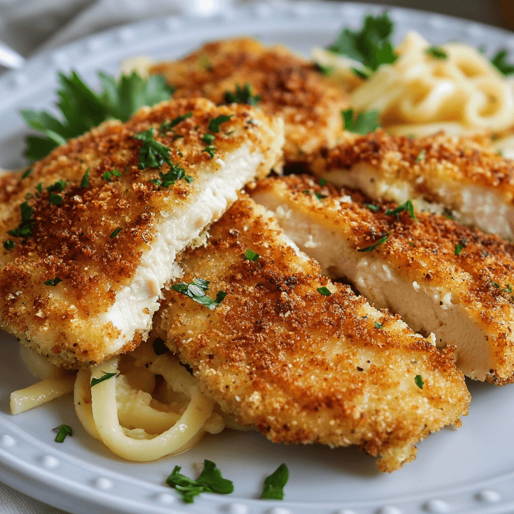 Knusprige Hähnchenschnitzel mit Parmesan und Panko