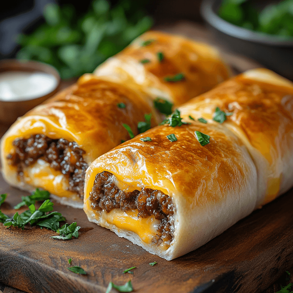 Unwiderstehliche Knoblauch-Butter-Cheeseburger-Röllchen voller Geschmack und geschmolzenem Käse