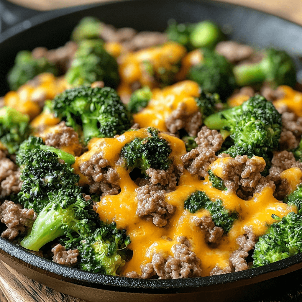 Keto Hamburger mit Brokkoli aus der Pfanne