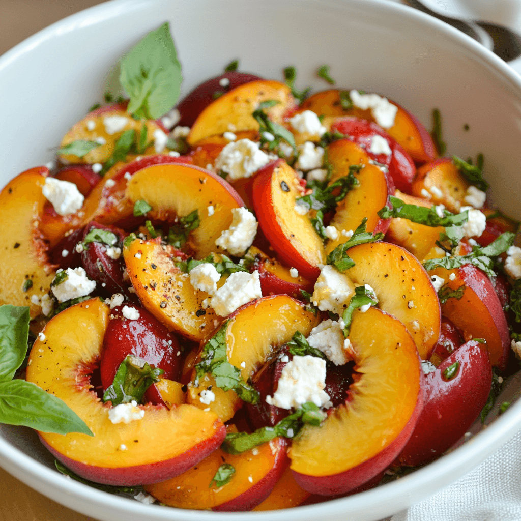 Einfacher Pfirsich Feta Salat: Sommerlicher Genuss mit frischen Zutaten 6 Einfacher Pfirsich Feta Salat: Sommerlicher Genuss mit frischen Zutaten
