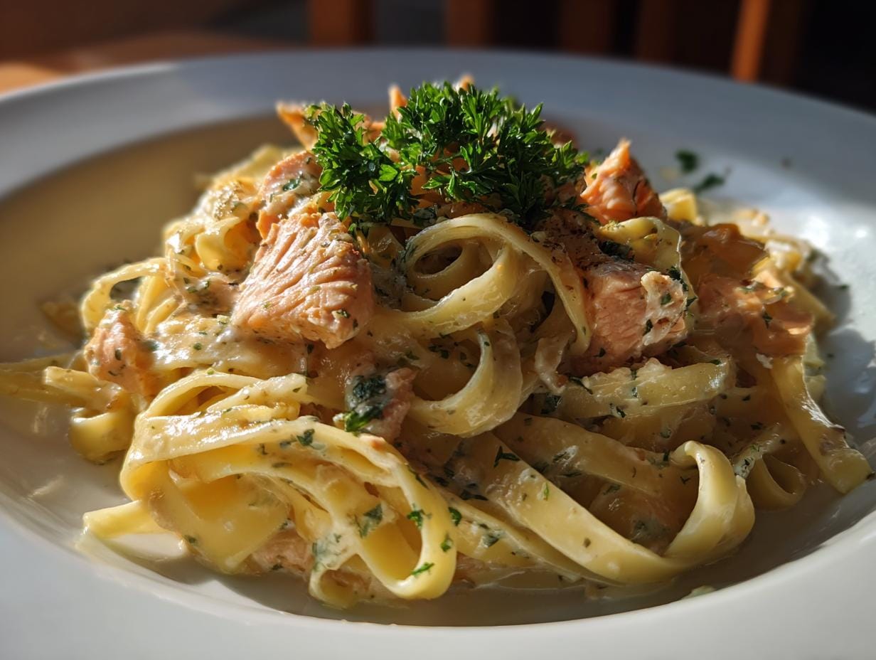 Tagliatelle in Zitronen-Lachs-Sahne - Featured