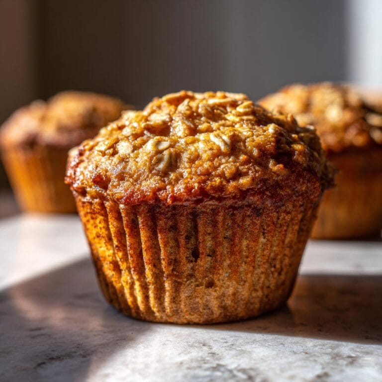 Close-up of Gesunde Bananen-Hafer-Muffins, showing the texture of oats and banana.