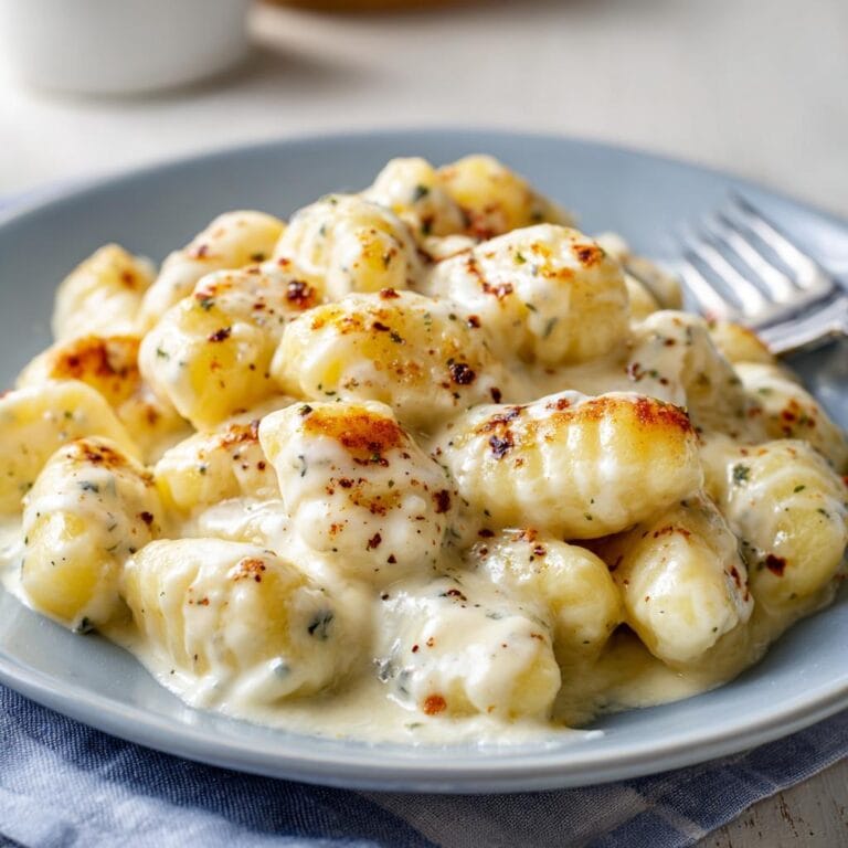 Delicious plate of Gnocchi in cremiger Gorgonzola-Soße, garnished with herbs and spices.