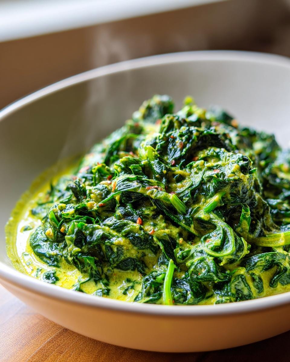 Bowl of steaming Grünkohl-Kokos-Curry, a German kale and coconut curry dish.