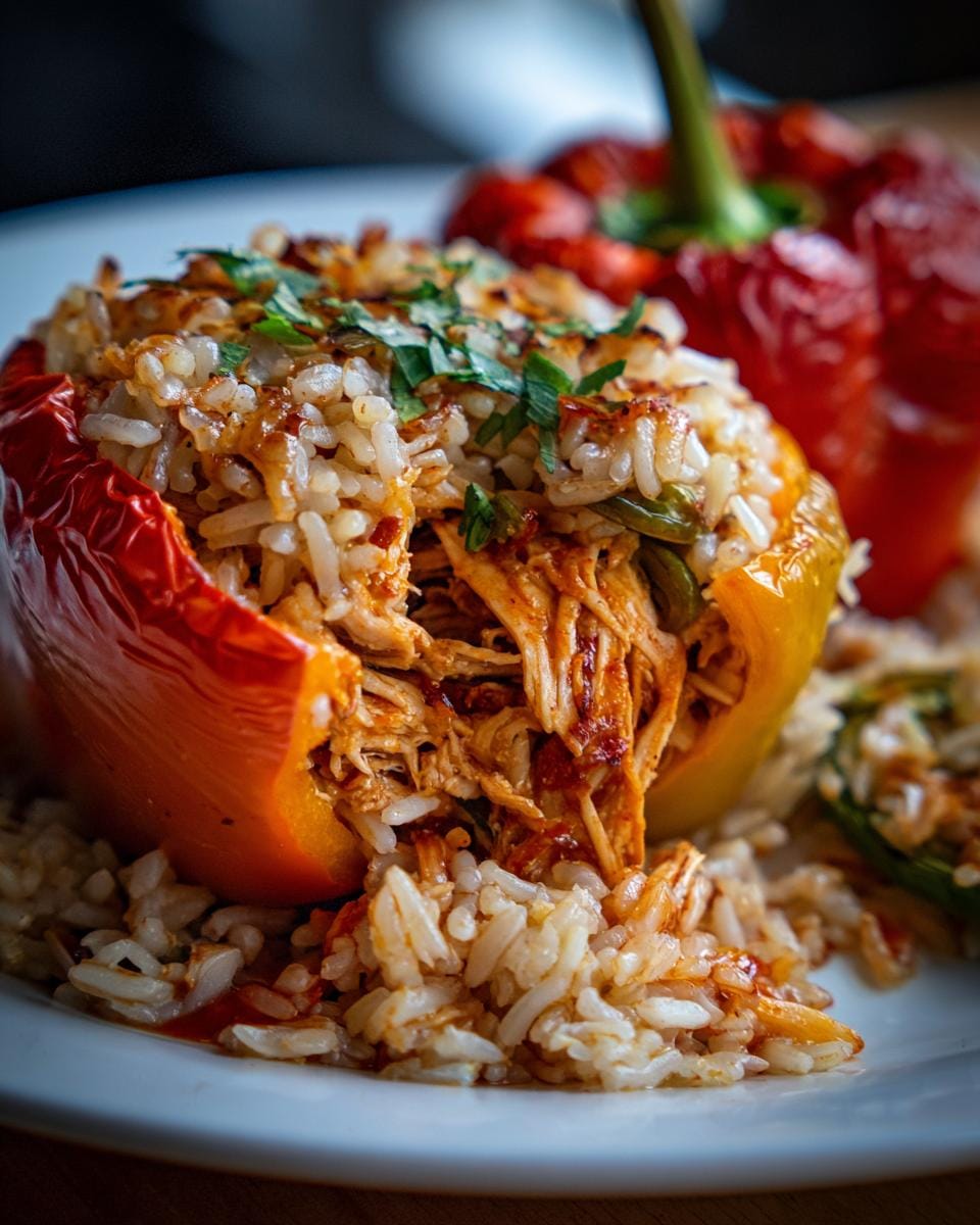 Close-up of Halloween Gefüllte Paprika mit Huhn und Reis, featuring a pepper stuffed with chicken and rice.