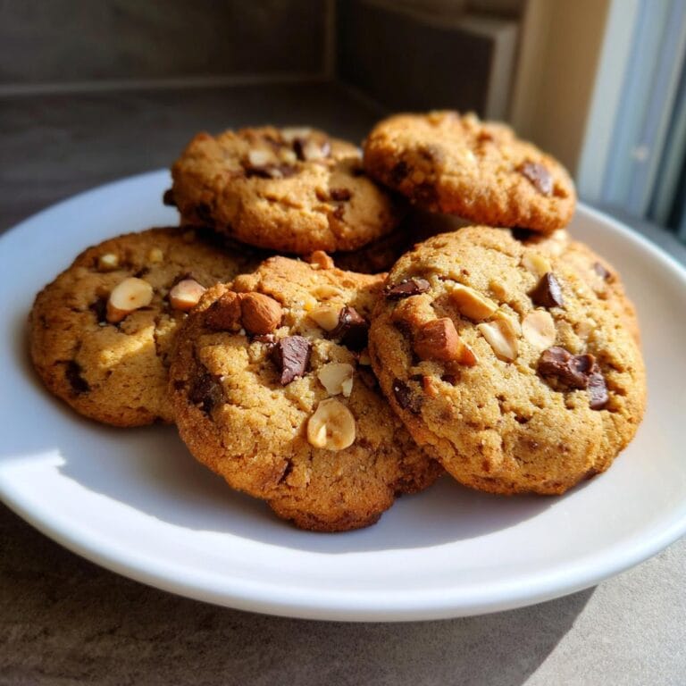 A plate of freshly baked Haselnusskekse mit Schokolade (hazelnut cookies with chocolate).