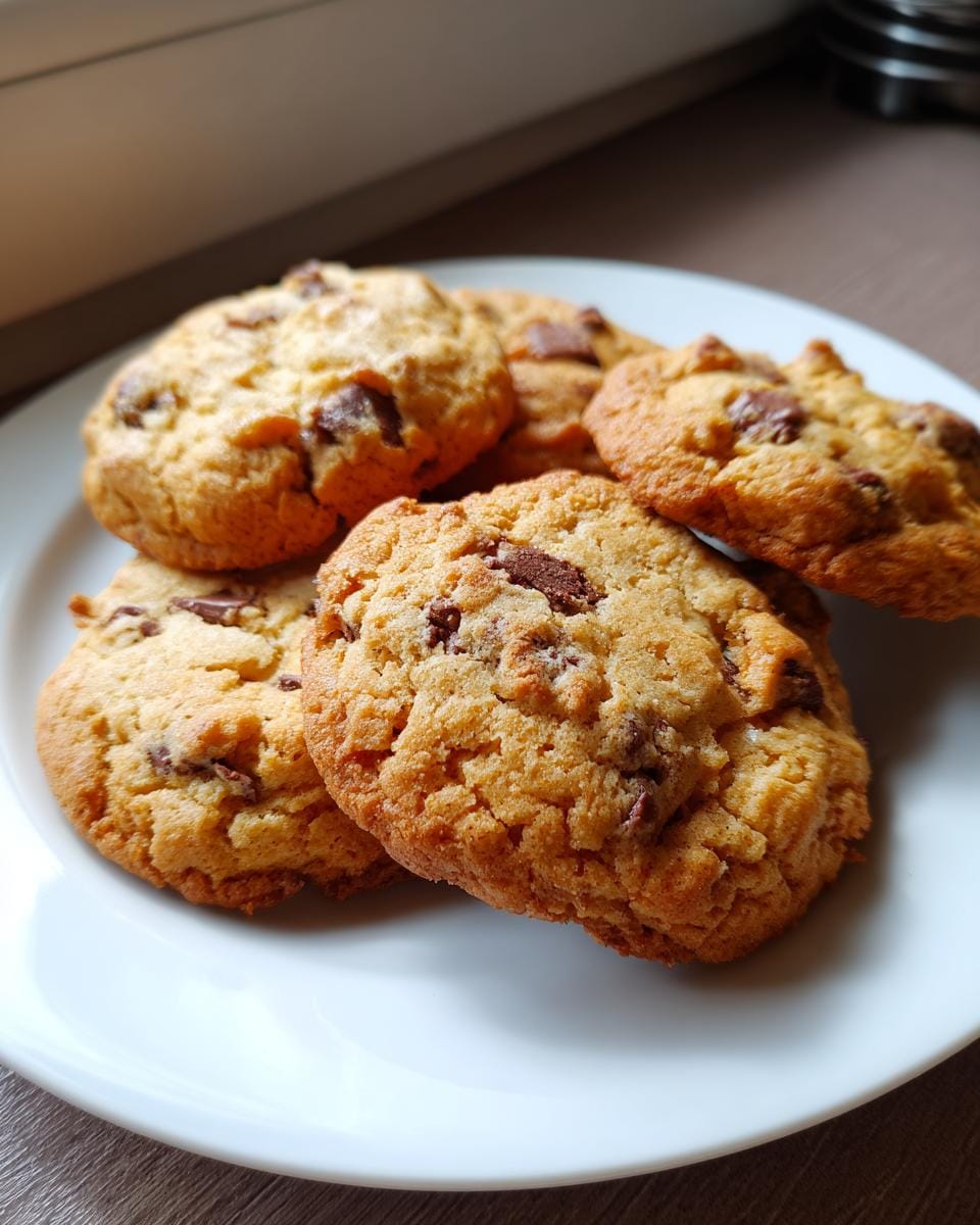 Close-up of a plate of freshly baked Haselnusskekse mit Schokolade (hazelnut cookies with chocolate).