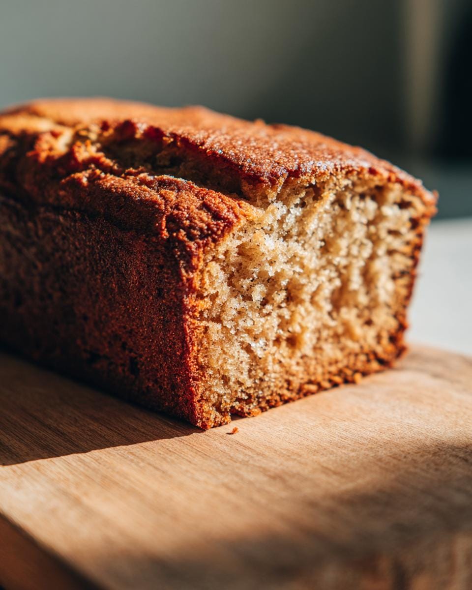 Close-up of High-Protein Bananenbrot mit Griechischem Joghurt on a wooden board, showing the texture.