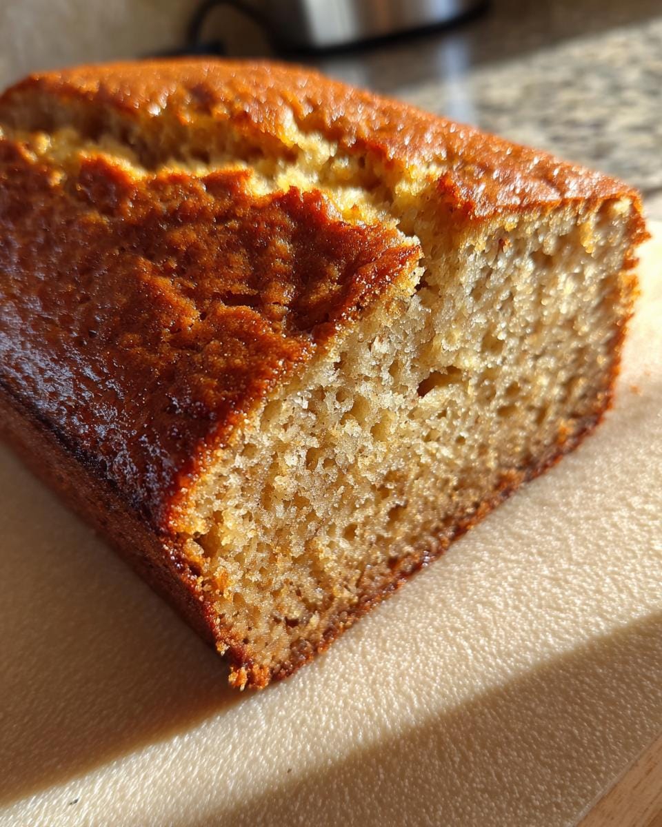 Close-up of High-Protein Bananenbrot mit Griechischem Joghurt loaf, showing the texture.