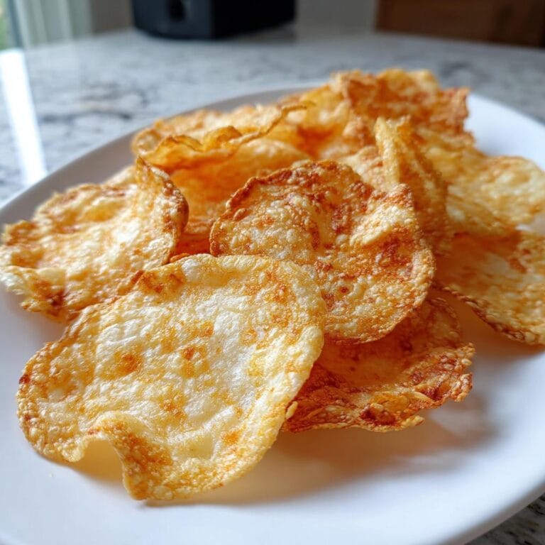 A plate of golden brown, crispy Hüttenkäse-Chips, a delicious and healthy snack.