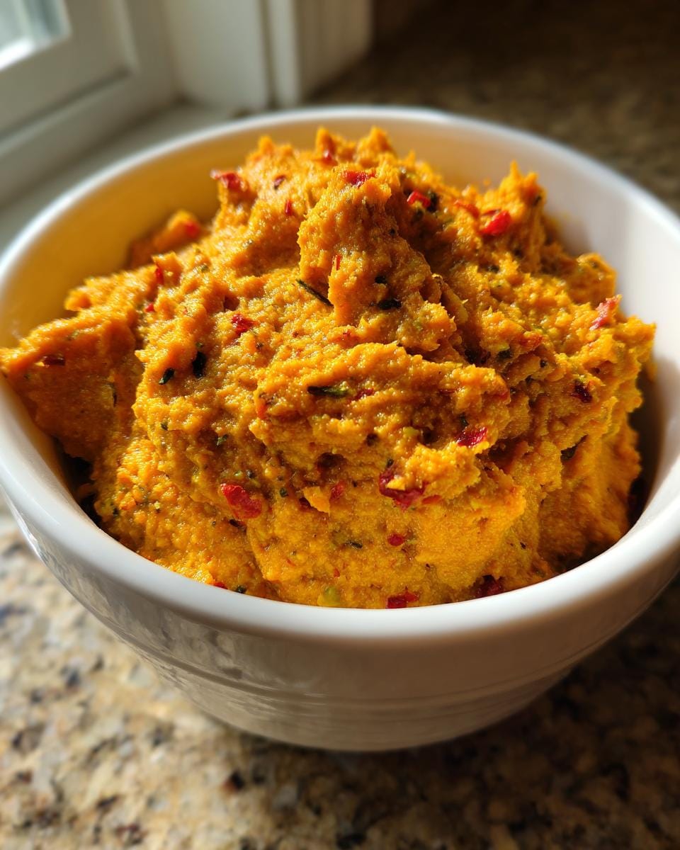 Close-up of Karotten-Kokos-Curry mit Ingwer in einer weißen Schüssel, servierfertig.