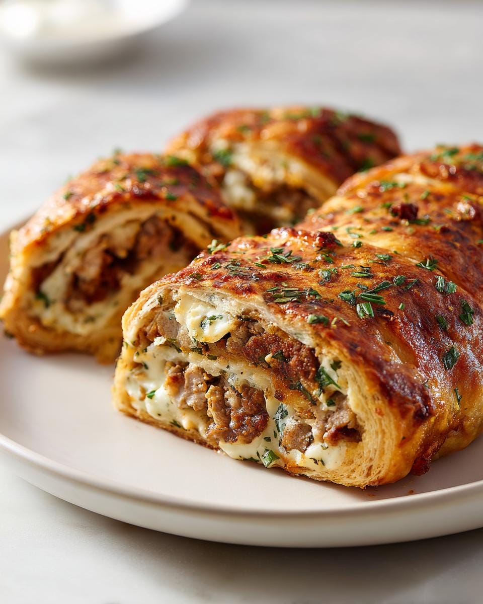 Delicious slices of Keto Philly-Cheesesteak-Rollen on a plate, showcasing the savory filling.